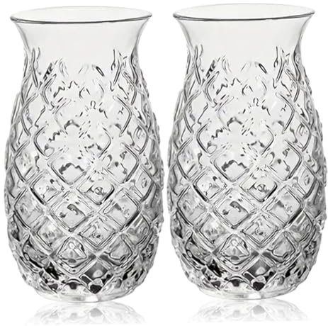 Ensemble de 2 verres à ananas, ensemble de verres à cocktail 16 oz, tasses à ananas transparentes, verres à boire créatifs jaunes en relief pour vin, le whisky, le jus, passent au lave-vaisselle