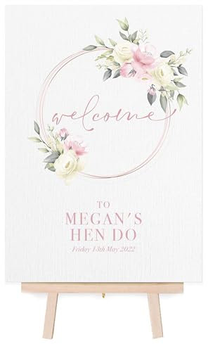 Personalised Pink Floral Welcome Sign for Wedding/Hen Do/Birthday Party/Baby Shower (FC5) (A3 with Easel)