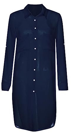 Bikini Oberteil Bikini Damen Schwarz Frauen Sommer Casual Lose Sexy Einfarbig Dünne Lange Hülse Tasche Lange Hemd Rock Cover Up Top Damen Sexy DurchbräUnende Bademode (Navy, One Size)