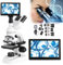 aallwwsso Microscopio trinocular HD, con Pantalla HD de 5 Pulgadas＆Ocular electrónico, 4X, 10X, 40X, 100X Lente Objetivo, con Soporte para teléfono móvil/calibrador Vernier.,2000X