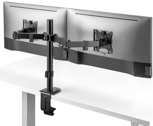 Outshine Gaming Soporte doble para monitor – Brazos articulados dobles para monitores de 17 a 32 pulgadas, soporta 9 kg por pantalla, inclinación libre, altura ajustable, giratorio, gestión de cables,
