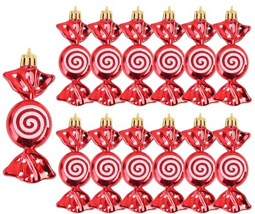 DAHI Weihnachtsbaum Süßigkeiten Anhänger 12pcs Christbaumschmuck Bonbon, Süßigkeiten Ornamente Baumbehang Kunststoff, Christbaumanhänger Bonbon Weihnachtsdeko Candy (red)