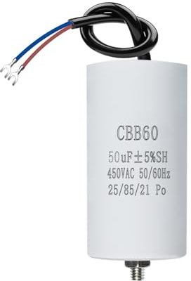 CBB60 450V 50µF 50/60HZ Condensateur,Condensateur de démarrage,condensateur cbb60,condensateurs,avec fils M8,50x106mm,50UF,Pour moteur,Pompes de piscine,Fendeurs de bois ANGEEK