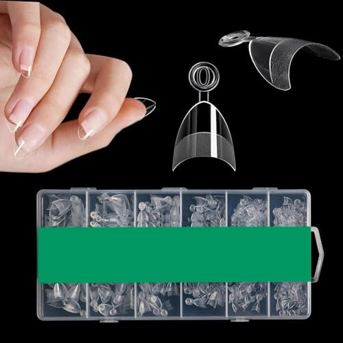 Lot de 600 faux ongles courts en forme d'amande - Demi couverture mate - Avec boîte - 12 tailles - Ongles à presser en acrylique transparent - Pour extensions de manucure, art à domicile et salon