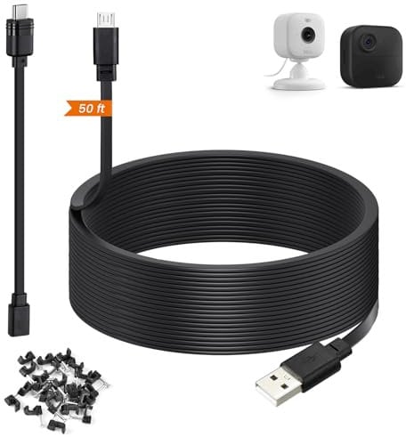 weishan 50ft Power Extension Cable Compatible with Blink Mini 2, Blink Mini and Blink Outdoor4, XT, XT2 Cameras - 15m Long Flat Charging Cord with 30cm Short USB C Waterproof Adapter, Black