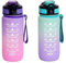 Trinkflasche Kinder 600ML, BPA-Frei Tritan Wasserflasche mit Strohhalm, Sport water bottle mit Zeitmarkierung für Fitness, Schule, Yoga, Outdoor (2 Stück lila-Hellorange, Hellgrün-Lila)