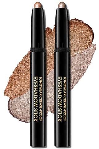 Erinde 2Pcs Glitzer Lidschatten Stift, Glitter Eyeshadow Stick Wasserfest & Langanhaltend, Creme Shimmer Crayon Eyeliner, Metallic Shimmer Augen Makeup Pen #01 + # 09 Shimmer