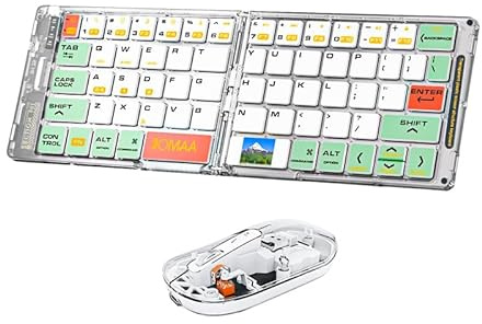 Combo de teclado y mouse inalámbrico BT plegable, ultra delgado, recargable, silencioso, teclado portátil de viaje para laptop, tableta, teléfono (verde)