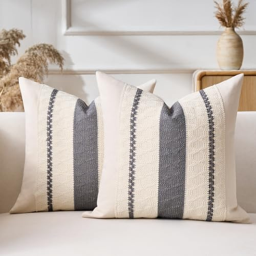 Aisybaklyn Boho Kissenbezug Kissenhülle Grau Baumwolle Dekokissen Dekorative Kissenbezüge 40X40 2er Set Modern Bauernhaus Gewebt Strukturiert Zierkissenbezug für Sofa Schlafzimmer Party Wohnzimmer