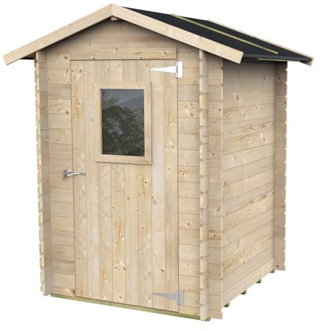 Gartenhaus Bh19 Hobby 146x146 aus unbehandeltem Fichtenholz 19 mm mit Einzeltür und Fenster, OSB3-Dach und -Boden, einfacher Aufbau, Autoklavbehandlung, PEFC-Zertifiziert