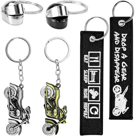 VGECEE 6 Pcs Porte Clé Moto Vintage, Porte Clef Créatif, Porte-Clefs Moto en Métal et en Tissu, Porte-Clés Motocyclettes avec Design de Pendentif, pour Portefeuille Sac à Dos Décoration Cadeau