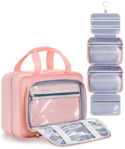 Chakipee Organizzatore di viaggio della borsa cosmetica di trucco impermeabile, Rosa scuro, L (30x23x10cm), Beauty case da viaggio sospeso