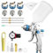 HVLP Lackierpistole Spritzpistole Kit mit 3 Düsen - 1,4/1,7/2,0mm, Farbspritzpistole Profi Lackierpistole Druckluft Schwerkraft Sprühgeräte mit 600 ml Plastikbecher&Luftdruckregler (Blau)