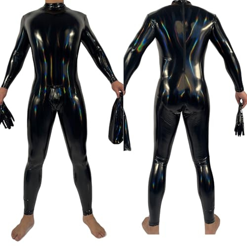 Generisch Männer Sexy Schwarz Spiegel Latex-Ammoniak Ganzanzug Freizeit Elastizität Alles Inklusive Bodysuit Nachtclub Bühne Zeigen Kleidung