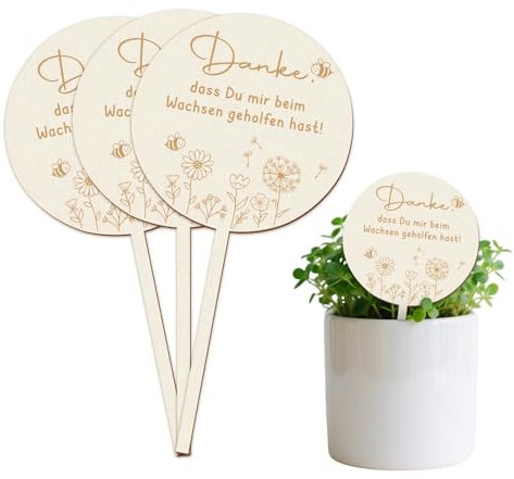 4 Stück Holz-Pflanzenstecker mit Blumenmotiv, Danke-Botschaft, Danke Dass Du Mir Beim Wachsen Geholfen Hast,Geschenk Kindergarten Dankeschön Geschenk für Lehrer (Pflanzenstecker 2)
