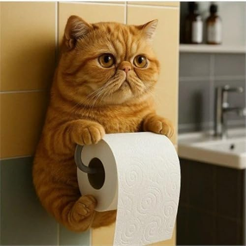 Realistic Cat Paper Holder, 3D Resin Cats Sculpture Toilet Roll Holder for Cat Lovers for Home Bathroom Decor (F)