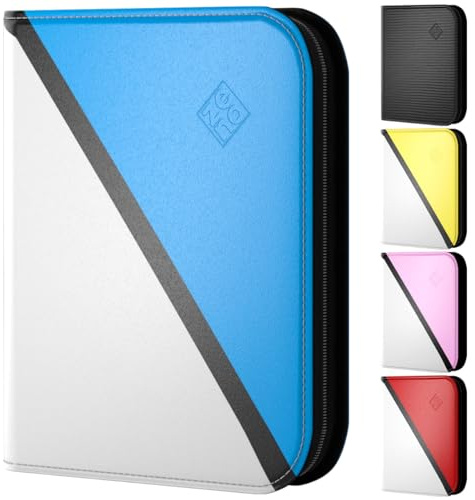 Sammelkarten Album 4 Pocket Gestreift mit 400 Kartenfächern | Mit PU Leder Einband und obenladenden Taschen für Standardgröße TCG Karten, Blau
