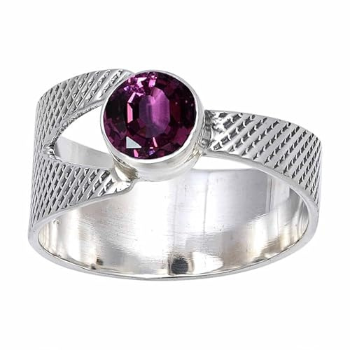 JEWELSTREZORO Laborgezüchteter Rhodolith Edelstein 925 Sterling Silber Band Ring Geschenkartikel Herren & Damen Schmuck TSR116AW_7 (53 (16.9))
