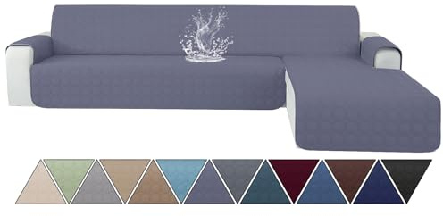 Ystyle 100% Wasserdicht Couch Überzug L Form 3 Sitzer, Sofa Cover L Shape Reversibel Universal, Gesteppte Sofa Überzug Ecksofa rutschfest, Couch Bezug Ecksofa Ratzfest Waschbar, Graublau