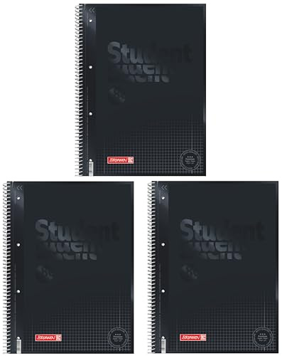 BRUNNEN 1067928190 Collegeblock Premium Student Colour Code | A4, Lineatur 28, 80 Blatt, onyx (A4 (Packung mit 3))