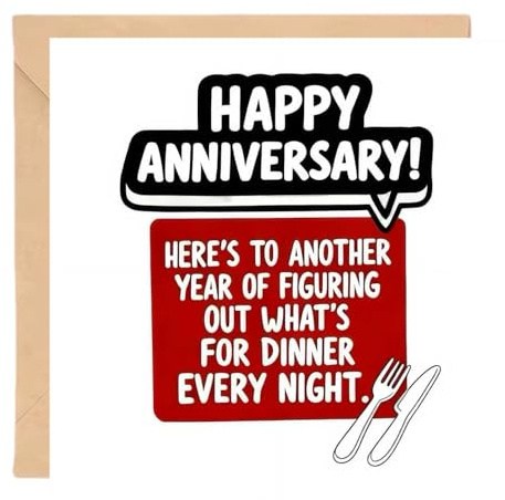 Funny Anniversary Card for Husband and Wife: 'HERE'S TO ANOTHER YEAR OF FIGURING OUT WHAT'S FOR DINNER' - Hilarious Wedding Anniversary Gi/fts for Him & Her, Happy Anniversary Card