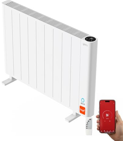 YOEVU | Radiador eléctrico bajo consumo | 2000W | 3 modos | Tecnología TRIAC, Compatible con Alexa, control WiFi y app, pantalla digital, temporizador, montaje suelo o pared, blanco