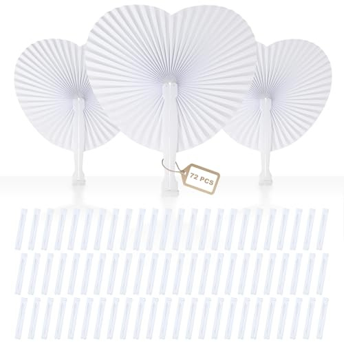 EFUTURETIME 72 PCS Ventagli Pieghevoli Matrimonio a Forma di Cuore | Bianchi di Carta Personalizzati, Gadget per Invitati, l'Estate, Nozze, Compleanno, Festa, Favor