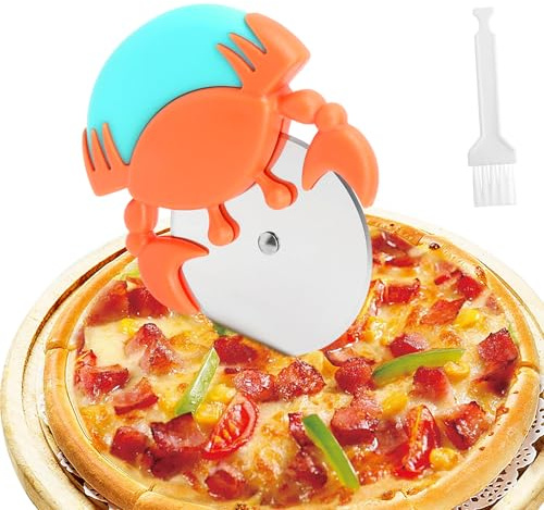 TMZELOA Rotella Tagliapizza in Acciaio Inox con Design a Granchio, Taglia Pizza Divertenti Stabile e Facile da Pulire con Spazzolina, Rotella Pizza per Uso Domestico