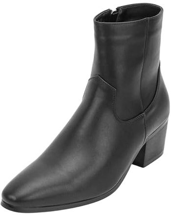 Stivali Chelsea da Uomo con Tacco Alto E Cerniera Laterale Stivaletti Eleganti con Tacco Largo per Occasioni di Lavoro, Feste E Matrimoni,Black 1,44.5 EU