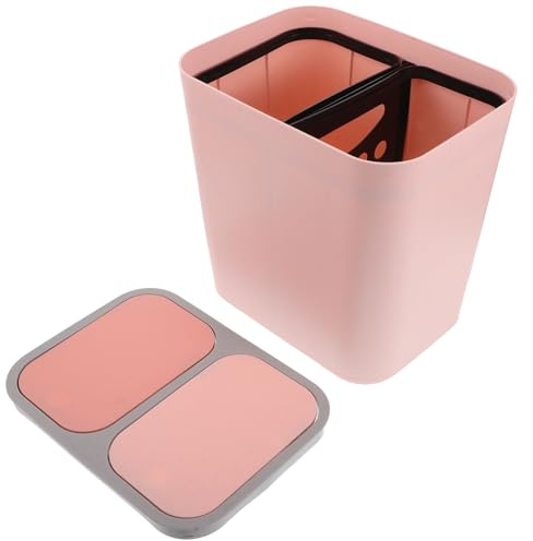 TOYANDONA Poubelle de Salle de Bain Rose à Double Compartiment en Plastique avec Grosse Capacité et Système de Double Couvercle Auto-étanche pour Usage Domestique