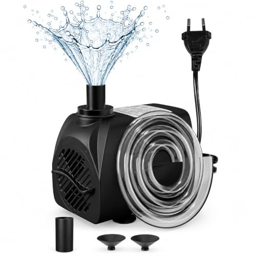 supersuki Aquarium Pumpe,Teichpumpe für Außen,10W 600L/H Wasserpumpe Klein, 2 Düsen für Aquarien，Ultra Leise Teichpumpe Klein mit Hohem Hub, Geeignet für Miniteich, Zimmerbrunnen, Kleinen Pool