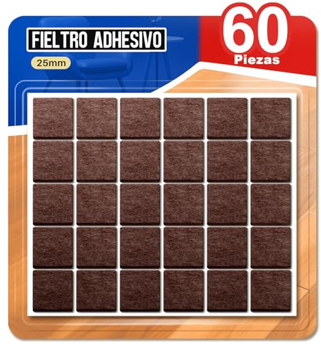 Ansible Filzgleiter Selbstklebend, Möbelgleiter, 60 Stück 25x25 mm | Filz für Stühle & Möbel, Stuhlbeinschoner, Kratzschutz & Geräuschdämpfend, Eckig Braun