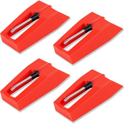 4pcs Record Player Needle, Durable Turntable Needles Replacement, Premium Record Player Accessories Stylus for Vinyl Turntable (Red)