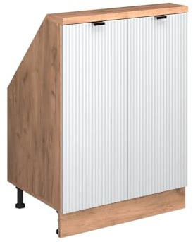 Vicco Dachschrägenschrank Rion, Weiß Riffel, 60 x 81.6 cm mit 2 Türen, geeignet für die platzsparende Aufbewahrung unter Dachschrägen