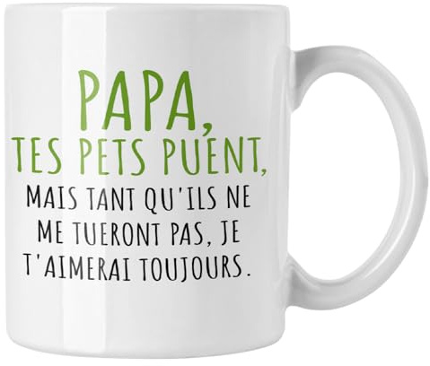Vulfire Tasse Papa Tes Pets Puent – Idée Cadeau Drôle pour la Fête des Pères – Cadeau Original pour Homme, Papa ou Grand-père, Anniversaire, Noël, Petit-déjeuner, Cuisine (Blanc)