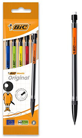 BIC Matic Original Porte-Mines 0,7 mm HB, Facile à utiliser, Pour l'Ecole, au bureau ou à la Maison - Couleurs Assorties, Pochette de 5