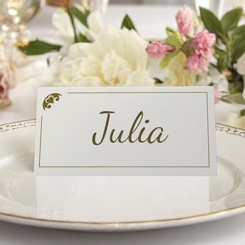 EinsSein 50x Tischkarten Herz Stück gold Platzkarten Tischkärtchen Hochzeit Namenskarte Glasanhänger Taufe Namenskarten Deko Silberhochzeit Schmetterlinge Herz Kommunion Party Namen