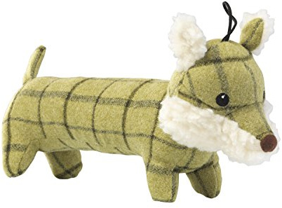 House of Paws Tweed Plush Long Fox Dog Toy, Green