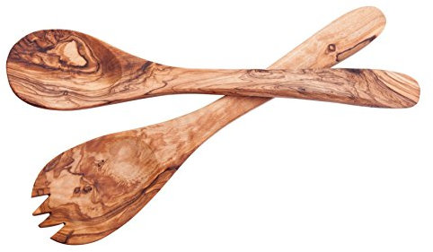 Aristos Lot de 2 couverts à salade en bois d'olivier traité avec de l'huile d'olive, emballage sans plastique, Crète, env. 30 cm.
