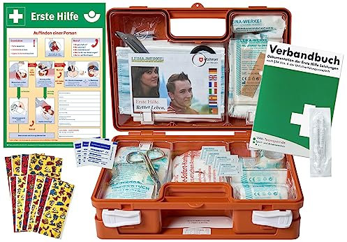 Erste-Hilfe-Koffer KITA PLUS-Paket 2- -aktuelle DIN/EN 13157 für Betriebe + DIN/EN 13164 für KFZ - incl. 1.Hilfe-AUSHANG