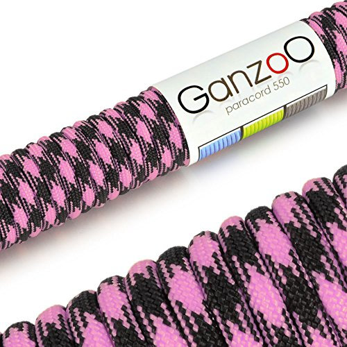 Ganzoo Paracord 550 Seil 4mm Outdoor-Schnur / 15 Meter/Typ 3 / Nylon & Polyester/ 7 Innenstränge/Allzweckseil für Hundehalsband/Hundeleine & Knüpfen/Camping & Survival/Pink Schwarz