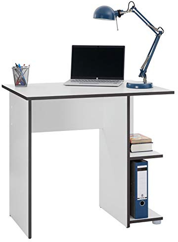 IDIMEX Bureau avec rangemnt Nova Petit Bureau Informatique avec Rangement Ouvert, en mélaminé de Couleur Blanc et Gris