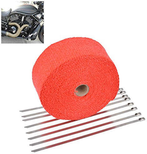 KATUR 2 x50Ft Auspuff Heat Wrap Tap Header Glasfaser Wrap Kit mit 8 Stück 11,8 Zoll Edelstahl Verschluss Krawatten (rot)