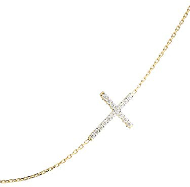 My Gold Kreuz Halskette Kette Echtes Gelbgold 333 Gold (8 Karat) Zirkonia Schwarz Weiß 45cm Lisanne