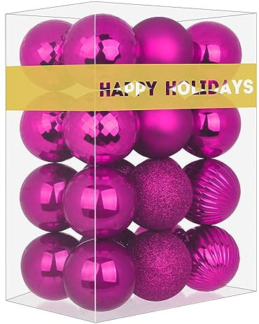 Bolas de Navidad grandes fucsia de 3.2 pulgadas, adornos de decoración para árbol de Navidad, bolas colgantes inastillables para cumpleaños, Halloween, vacaciones, bodas, juego de 24 piezas