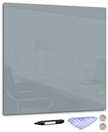 DekoGlas Magnettafel 'Grau' aus Glas 90x90cm, Memoboard inkl. Stift, Tuch & Magnet, Metall-Pinnwand für Küche & Büro