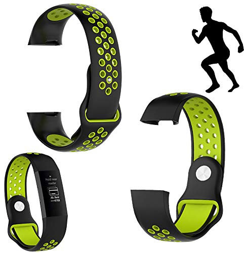 Wigento Für Fitbit Charge 3/4 Kunststoff/Silikon Armband für Männer/Größe L Schwarz-Grün Uhr