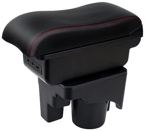 YJYWZH Auto Braccioli per VW Golf 6 Mk6 2008-2013 Jetta Mk5 2006-2011 Vento Wagon 2009 2010 Doppio Strato Scatola Portaoggetti Console Centrale Interna with 3 USB Charging Port Nero con cuciture rosse