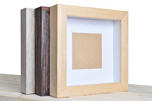 Demiriola' tiefer 3D BILDERRAHMEN | 25 x 25 x 4,8cm | Holz/Glas | 3 Varianten wählbar | Objektbilderrahmen zum Befüllen | Garantie | für Objekte | Schwarz - Natur - Grau (Helles Holz)