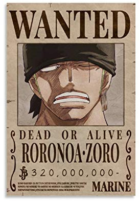 Zoro Bounty Wanted Anime-Poster, Leinwand-Kunstdruck, modernes Familienschlafzimmer, 30 x 45 cm